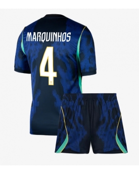 Billige Fotballdrakt Brasil Marquinhos #4 Replika Bortedraktsett Barn VM 2026 Kortermet (med bukser)
